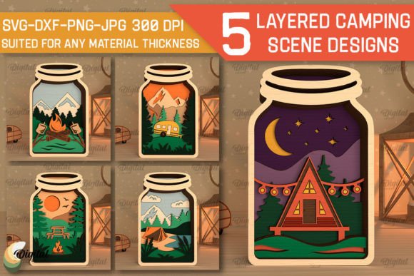 Layered Camping Scene Laser Cut Bundle