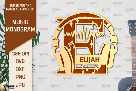 Letter E SVG Music Monogram Laser Cut
