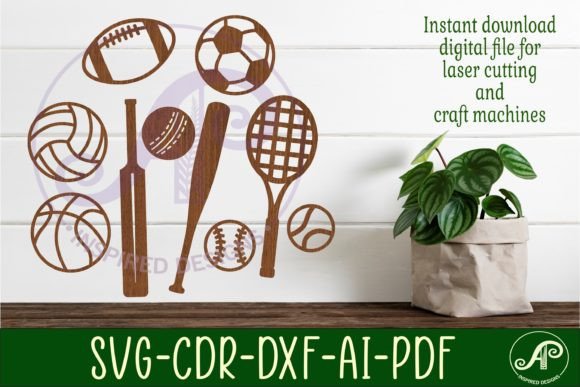 Sports Balls Silhouette Laser Cut Shapes Guide